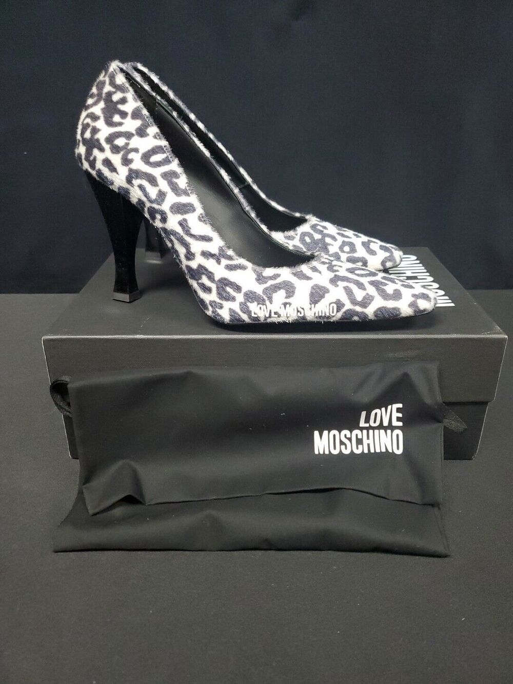 Love Moschino Taglia Leopard Faux Fur Patent Leather Heels Shoes Size 40/ 9.5